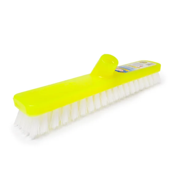 Cepillo Wilson fibra rizada – vista posterior diagonal con cuerpo amarillo y fibras rizadas blancas