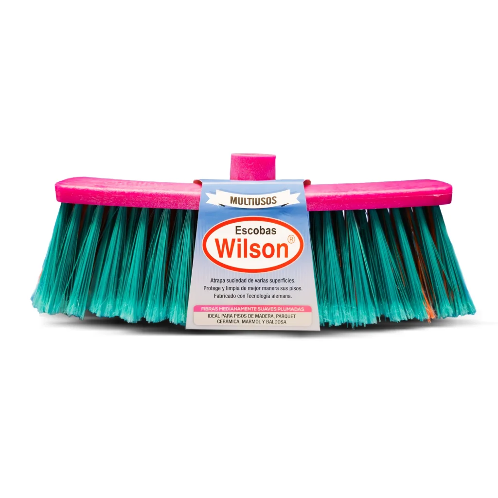 Escoba multiusos con etiqueta
